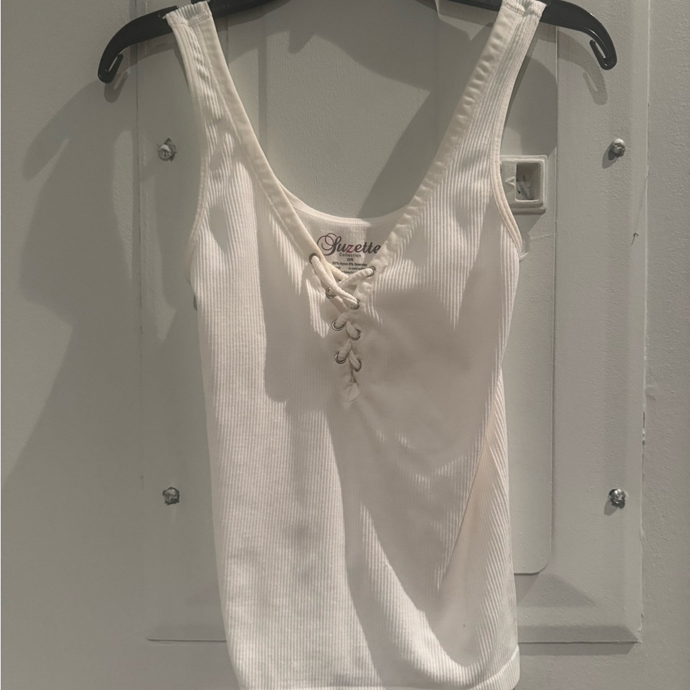 Luzette White Sleeveless Top with Lace-Up Detail